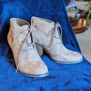 Brown lace up stacked heel boot